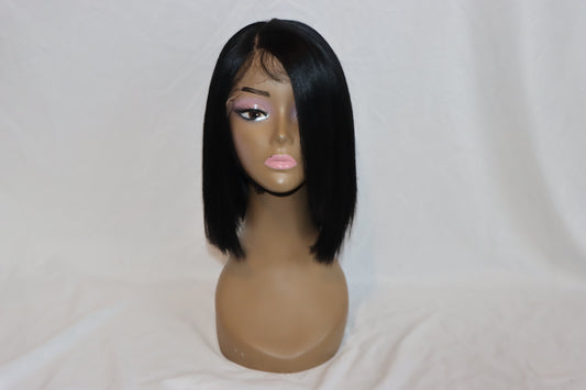 Frontal Black Bob with Plucked Side Part