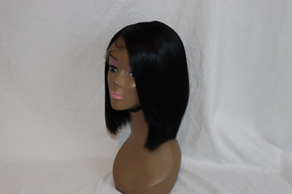 Frontal Black Bob with Plucked Side Part