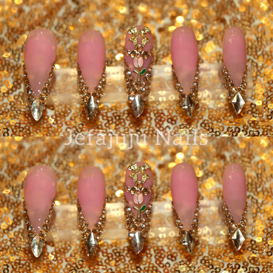 Long Acrylic Handmade Gold Tip